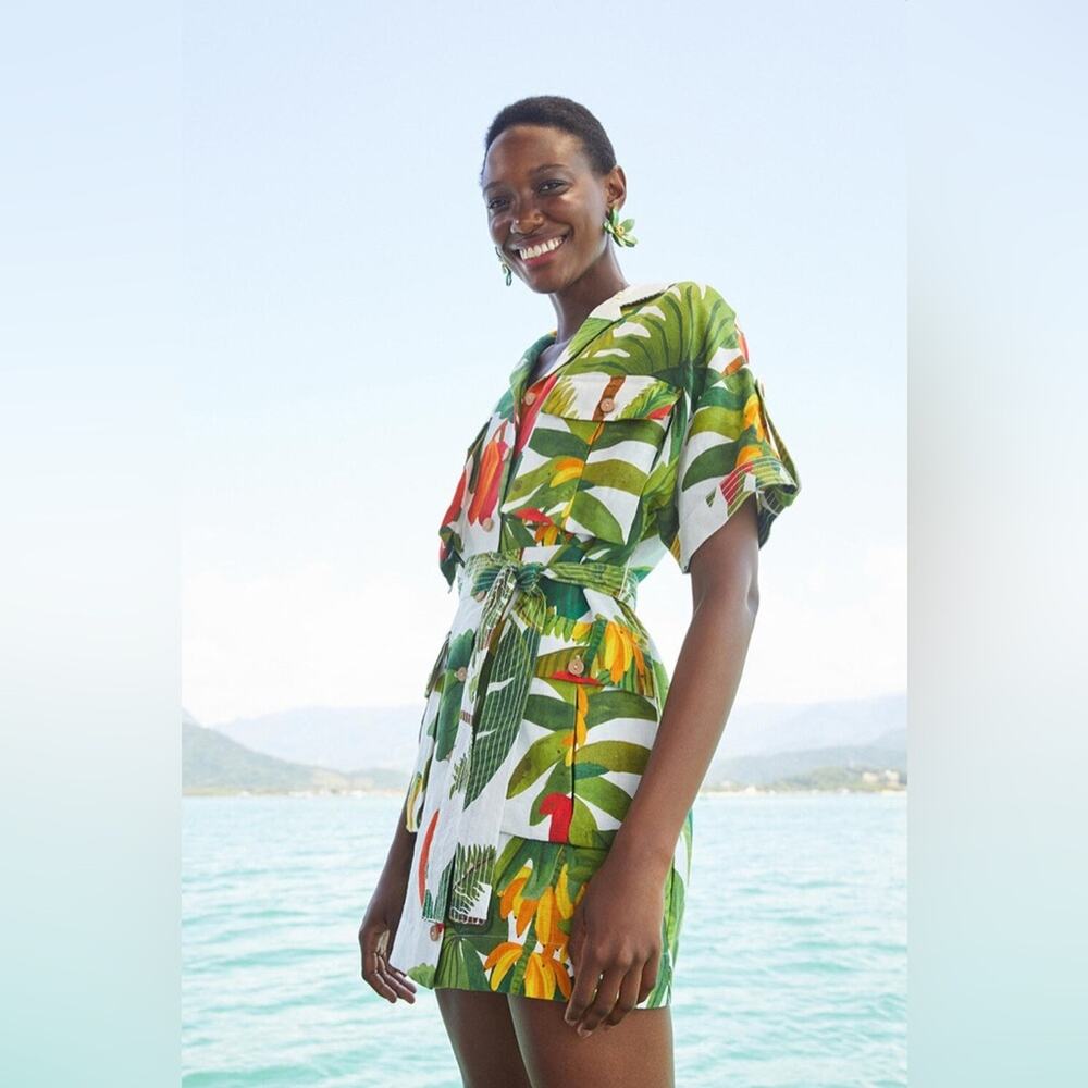 Farm Rio Cocoa Forest Utilitary Mini Dress - Picture 1 of 9